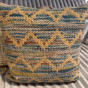 Magnolia Home Textured Woven Throw Pillow | Neutral + Blue Tones